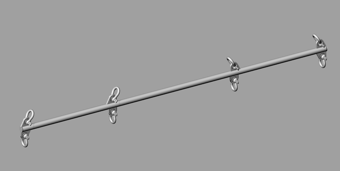 Lifting beam model showing upper and lower shackle attachment points